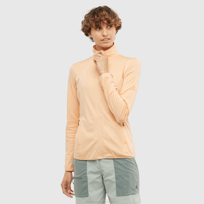 Women's Full Zip Midlayer Jacket - Essential Lightwarm V42L865 Salomon Apricot Ice - Salomon sneakers Australia