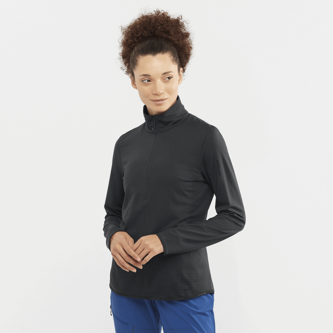 Women's Half Zip Midlayer Jacket - Essential Lightwarm V42L870 Salomon Deep Black - Salomon Australia