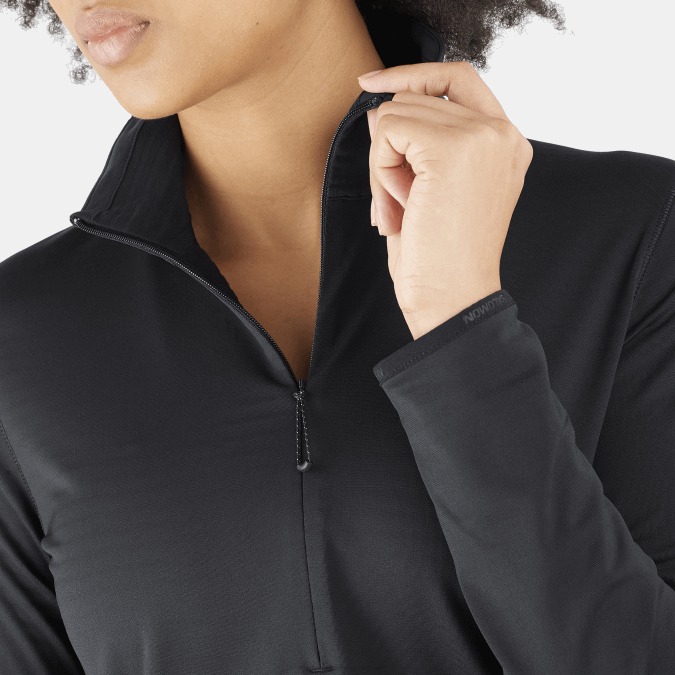 Women\'s Half Zip Midlayer Jacket - Essential Lightwarm V42L870 Salomon Deep Black - Salomon Australia