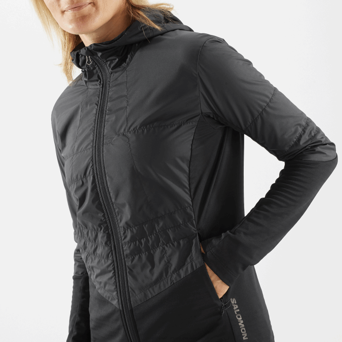 Women\'s Midlayer Jacket Hoodie - Outline All Season Hybrid V42L876 Salomon Deep Black - Salomon shoes