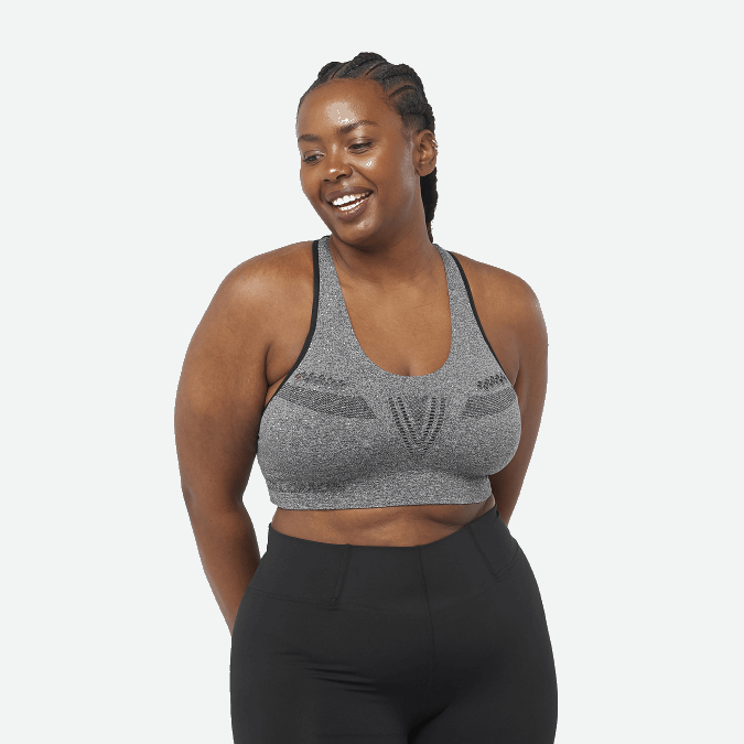 Women's Sports Bra - Essential Move On Seamless V42L939 Salomon Deep Black/Heather/Reflective Silver - Salomon sneakers Australia