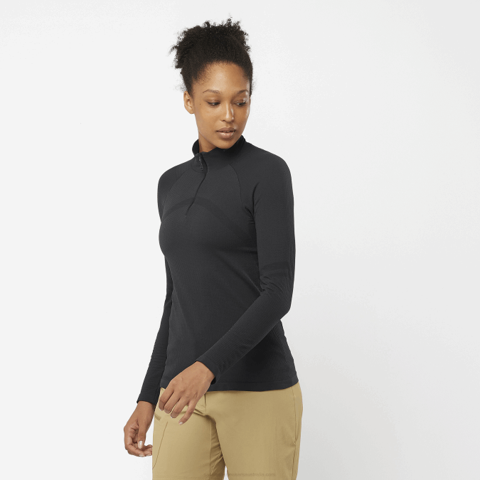Women's Long Sleeve Baselayer - Essential Seamless V42L924 Salomon Deep Black - Salomon Australia