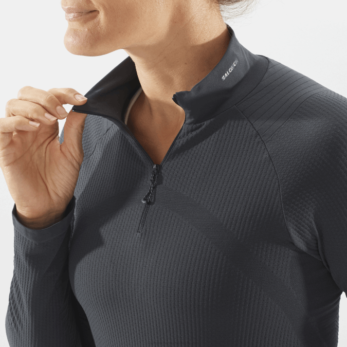 Women\'s Long Sleeve Baselayer - Essential Seamless V42L924 Salomon Deep Black - Salomon Australia
