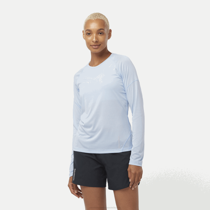 Women's Long Sleeve T-Shirt - Cross Run V42L914 Salomon Chambray Blue/Heather - Salomon shoes