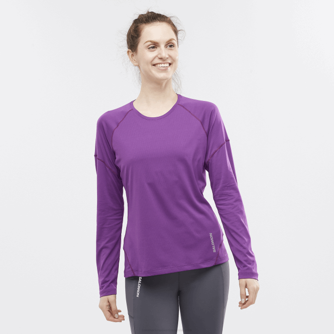 Women's Long Sleeve T-Shirt - Cross Run V42L916 Salomon Crown Jewel - Salomon sneakers Australia