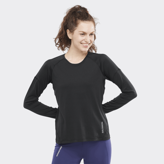 Women's Long Sleeve T-Shirt - Cross Run V42L917 Salomon Deep Black - Salomon shoes
