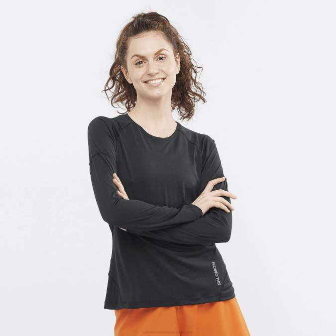 Women's Long Sleeve T-Shirt - Cross Run V42L918 Salomon Deep Black/Capsule - Salomon shoes