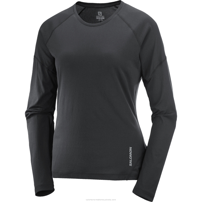 Women\'s Long Sleeve T-Shirt - Cross Run V42L918 Salomon Deep Black/Capsule - Salomon shoes