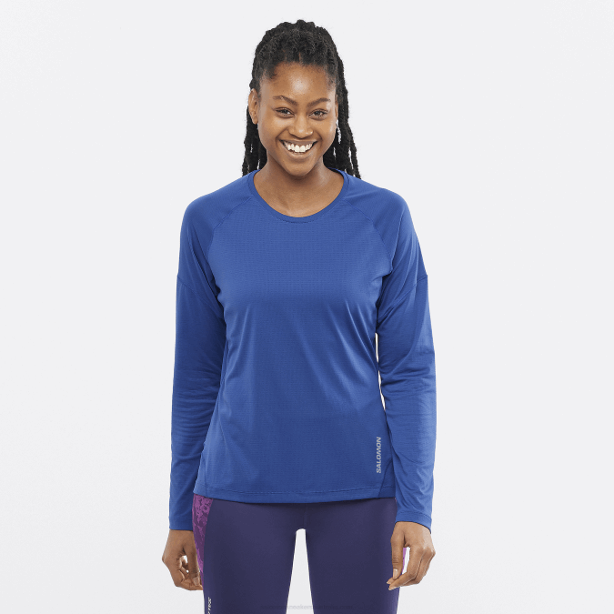 Women's Long Sleeve T-Shirt - Cross Run V42L920 Salomon Navy Peony - Salomon sneakers Australia