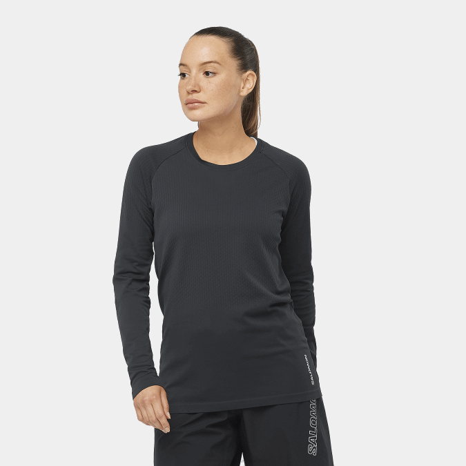 Women's Long Sleeve T-Shirt - Sense Aero Seamless V42L908 Salomon Deep Black - Salomon Australia