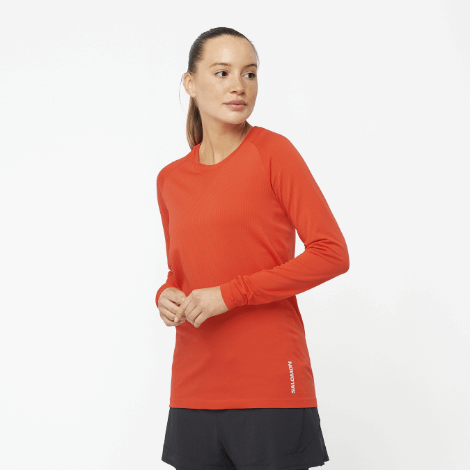 Women's Long Sleeve T-Shirt - Sense Aero Seamless V42L909 Salomon Fiery Red - Salomon sneakers Australia