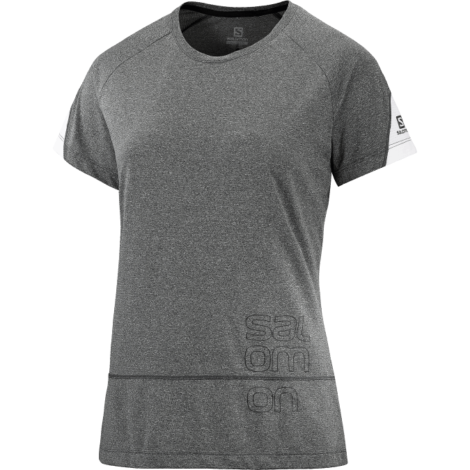 Women\'s Short Sleeve T-Shirt - Cross Run Graphic V42L892 Salomon Black/Heather/White - Salomon Australia