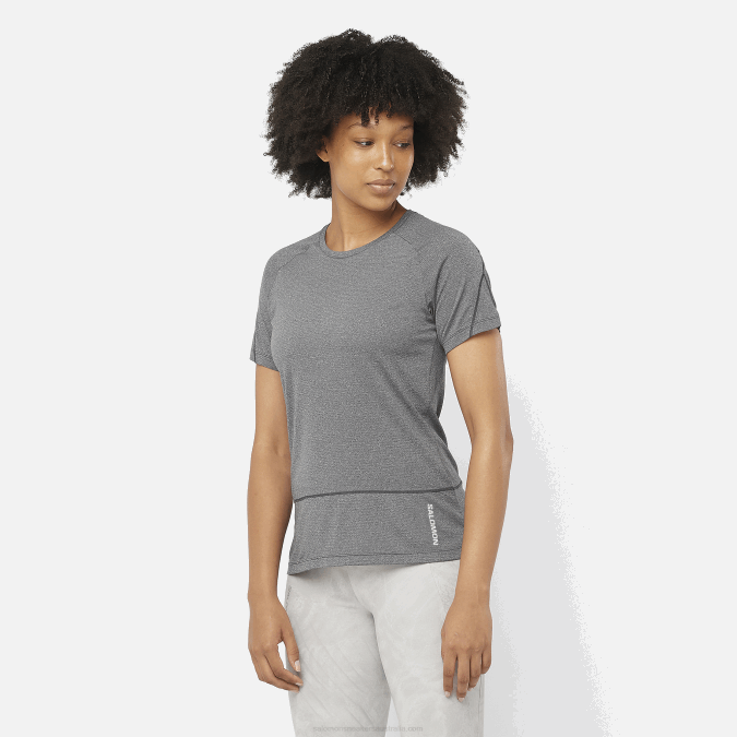 Women's Short Sleeve T-Shirt - Cross Run V42L879 Salomon Deep Black/Heather - Salomon shoes