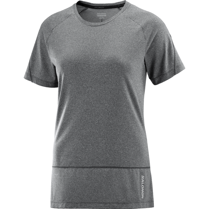 Women\'s Short Sleeve T-Shirt - Cross Run V42L879 Salomon Deep Black/Heather - Salomon shoes