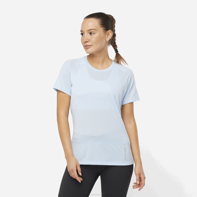 Women's Short Sleeve T-Shirt - Cross Run V42L882 Salomon Chambray Blue/Heather - Salomon shoes
