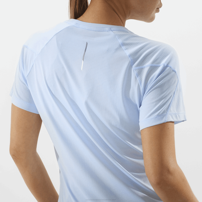 Women\'s Short Sleeve T-Shirt - Cross Run V42L882 Salomon Chambray Blue/Heather - Salomon shoes