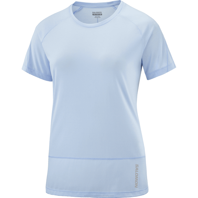 Women\'s Short Sleeve T-Shirt - Cross Run V42L882 Salomon Chambray Blue/Heather - Salomon shoes