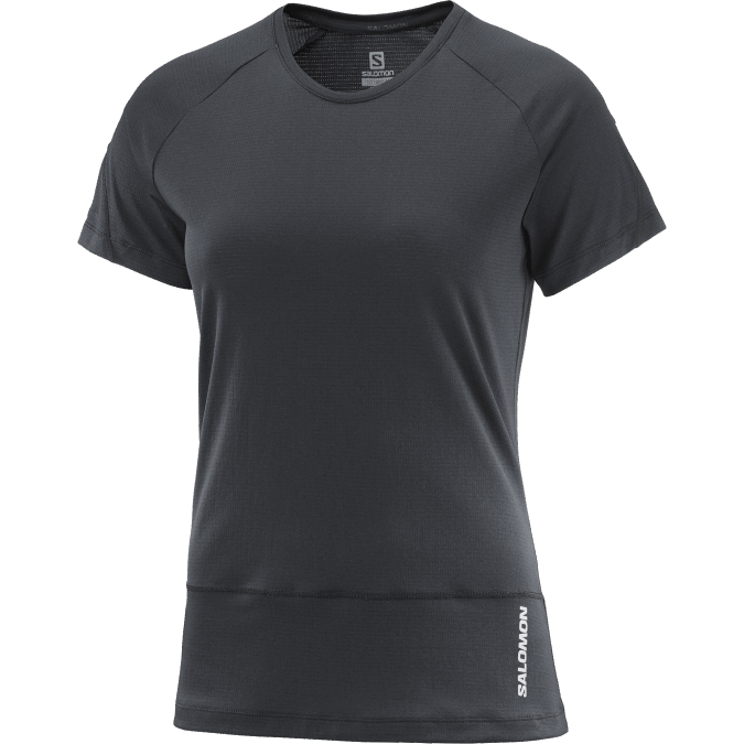 Women\'s Short Sleeve T-Shirt - Cross Run V42L883 Salomon Deep Black - Salomon Australia