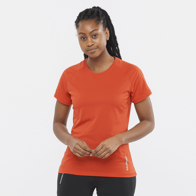 Women's Short Sleeve T-Shirt - Cross Run V42L887 Salomon Fiery Red - Salomon sneakers Australia