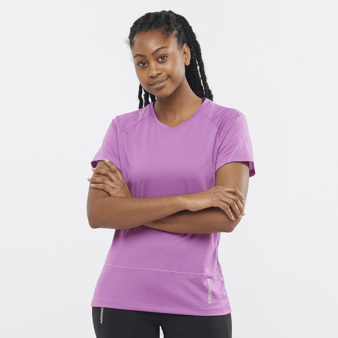 Women's Short Sleeve T-Shirt - Cross Run V42L890 Salomon Sparkling Grape/Heather - Salomon shoes