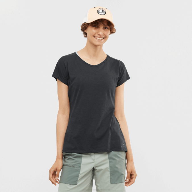Women's Short Sleeve T-Shirt - Essential Shaped V42L893 Salomon Ebony - Salomon sneakers Australia