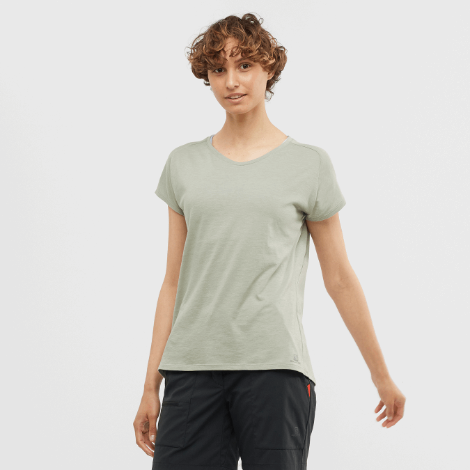 Women's Short Sleeve T-Shirt - Essential Shaped V42L894 Salomon Wrought Iron - Salomon Australia