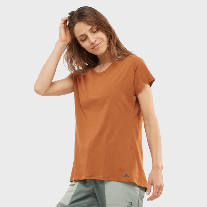 Women's Short Sleeve T-Shirt - Essential Shaped V42L895 Salomon Honey Ginger - Salomon sneakers Australia