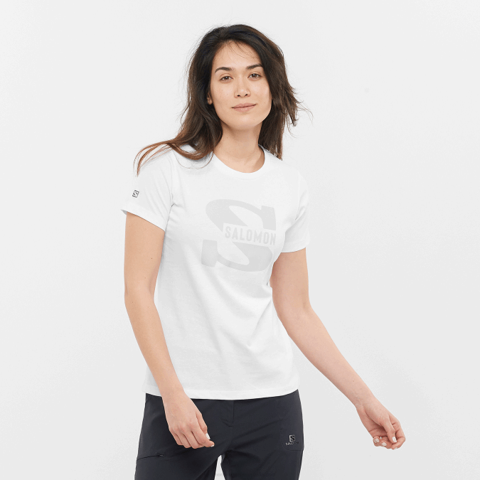 Women's Short Sleeve T-Shirt - Outlife Big Logo V42L901 Salomon White - Salomon Australia