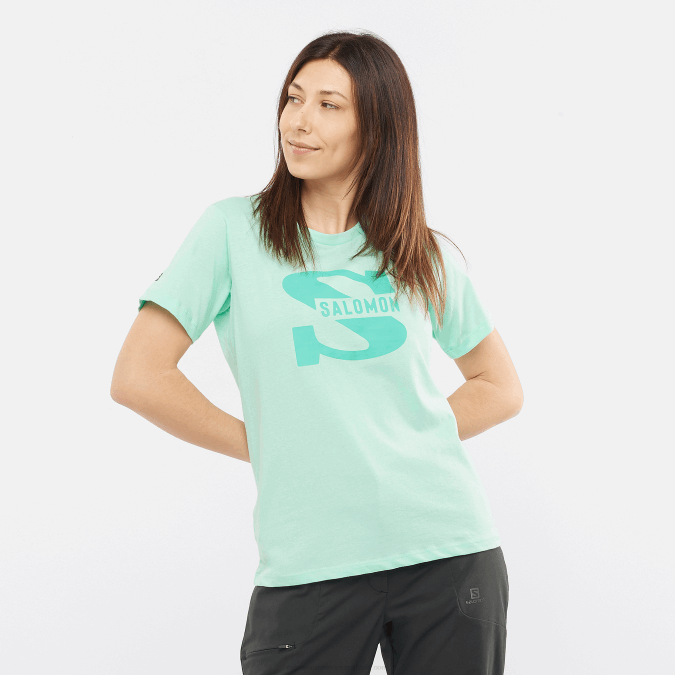 Women's Short Sleeve T-Shirt - Outlife Big Logo V42L902 Salomon Beach Glass - Salomon sneakers Australia