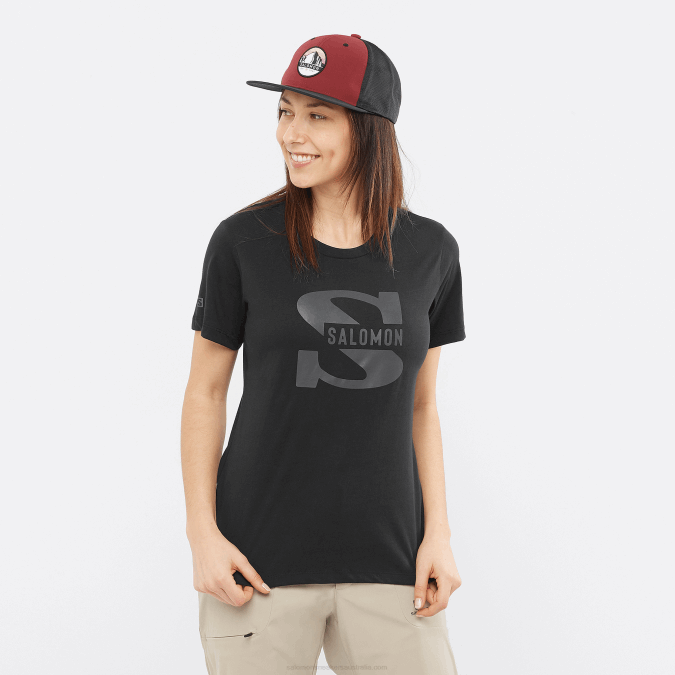 Women's Short Sleeve T-Shirt - Outlife Big Logo V42L903 Salomon Black - Salomon shoes