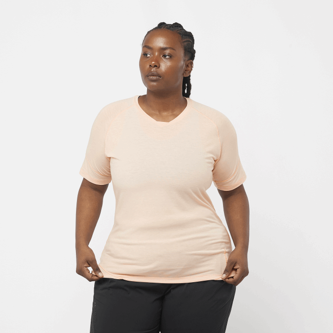 Women's Short Sleeve T-Shirt - Runlife V42L912 Salomon Cream Tan/Heather - Salomon sneakers Australia