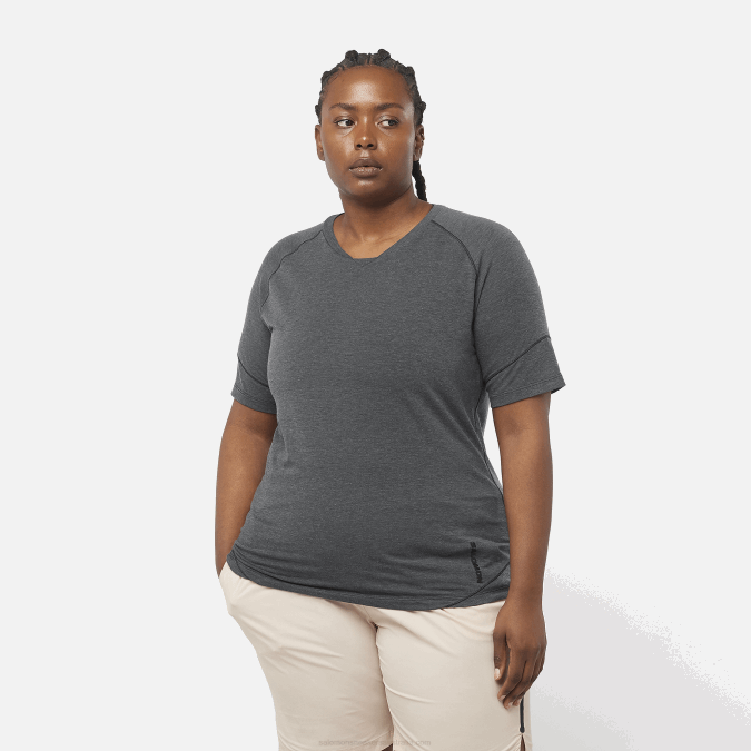 Women's Short Sleeve T-Shirt - Runlife V42L913 Salomon Deep Black/Heather - Salomon sneakers Australia