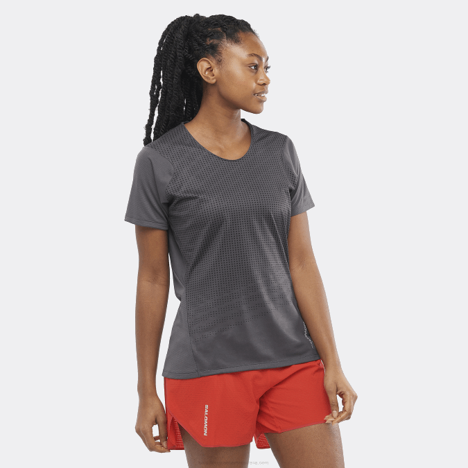 Women's Short Sleeve T-Shirt - Sense Aero V42L929 Salomon Periscope/Deep Black - Salomon shoes